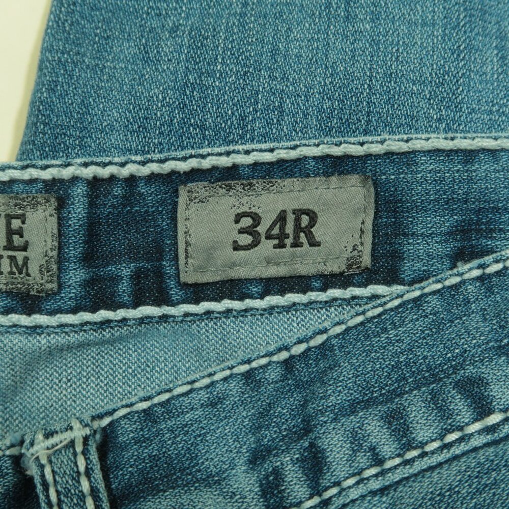BKE Tyler Jeans Mens 34R Straight Leg Mid Rise Stonewash Blue Denim - Picture 5 of 7